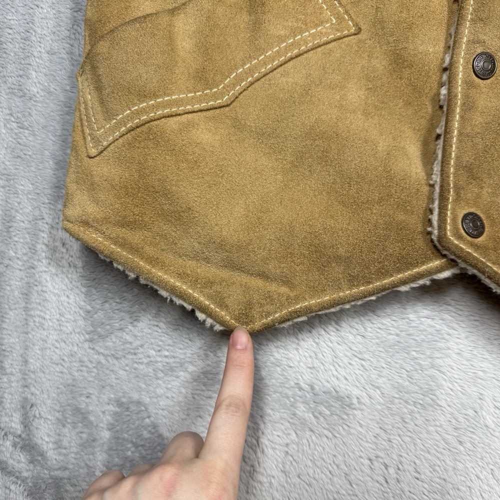 Vintage Levis Suede‎ Sherpa Vest Mens Medium Brown Snaps Western Leather Cowboy - Picture 6 of 12
